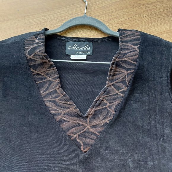 Marallis Collection V-Neck Top with  Patterned Trim - Picture 2 of 5